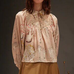Love Binetti Lea Blouse Silk Mushroom Coral Botanical Size Medium